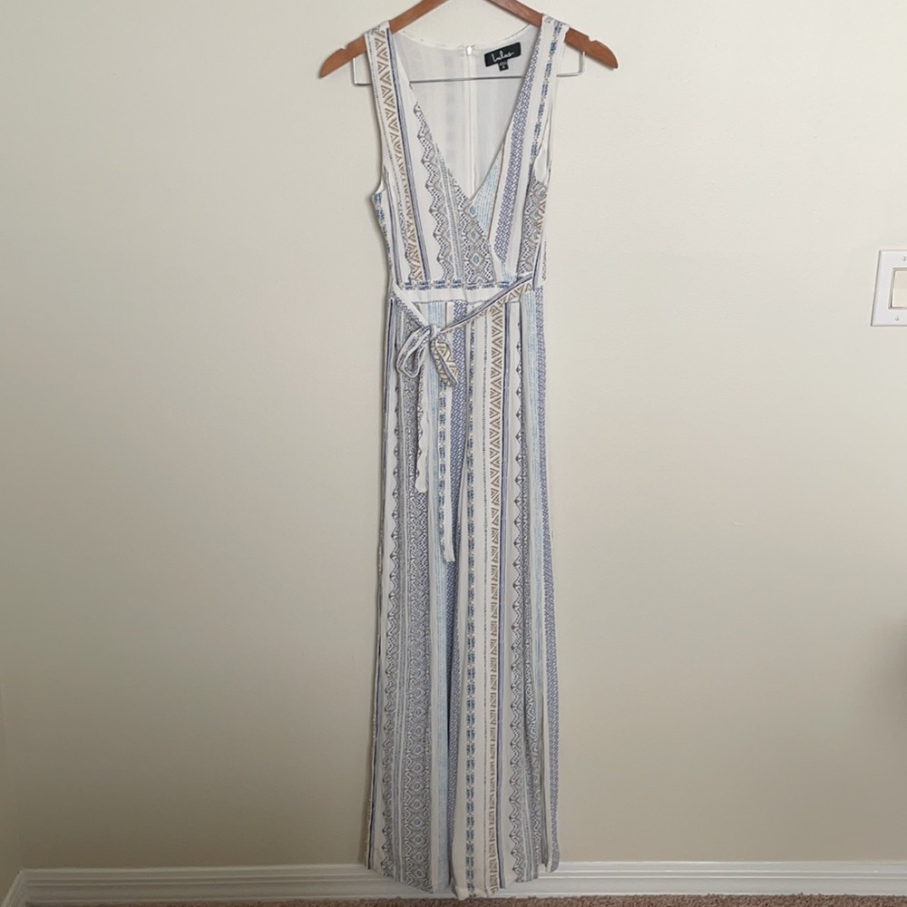 Lulu’s Blue and White Striped Jumpsuit